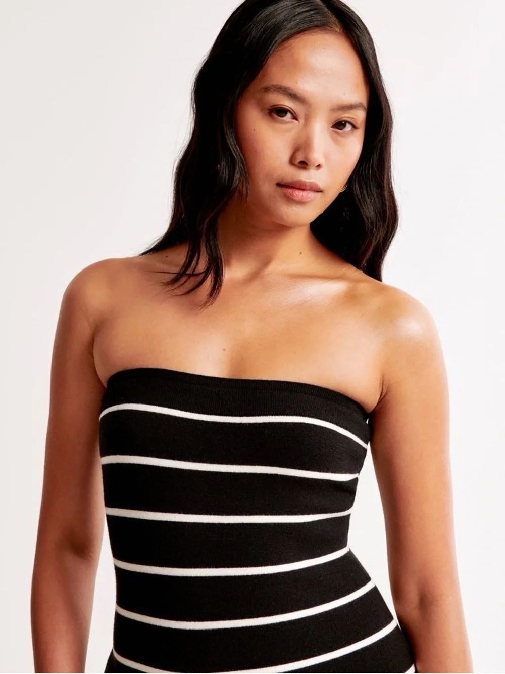 NWT Abercrombie & Fitch | Strapless Midi Sweater Dress | stripes black white - Picture 4 of 6